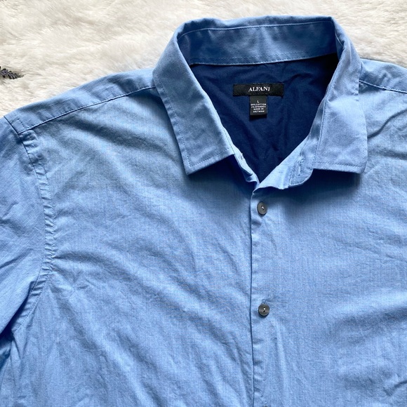 ALFANI Blue Cotton Button Down Shirt - Picture 4 of 5